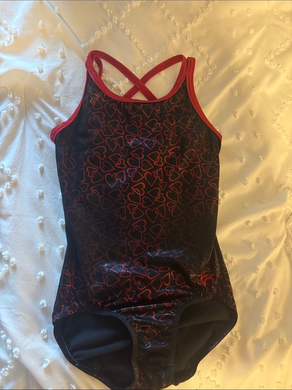 GK Black and Red Heart-Print Girls' Leotard Bodysuit